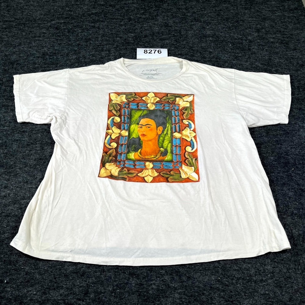 Portrait T Shirt Mens XL White Frida Kahlo Graphic Print Cotton Crew Neck Casual